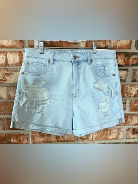 American Eagle Outfitters Light Blue Distressed Cuffed Jean Shorts